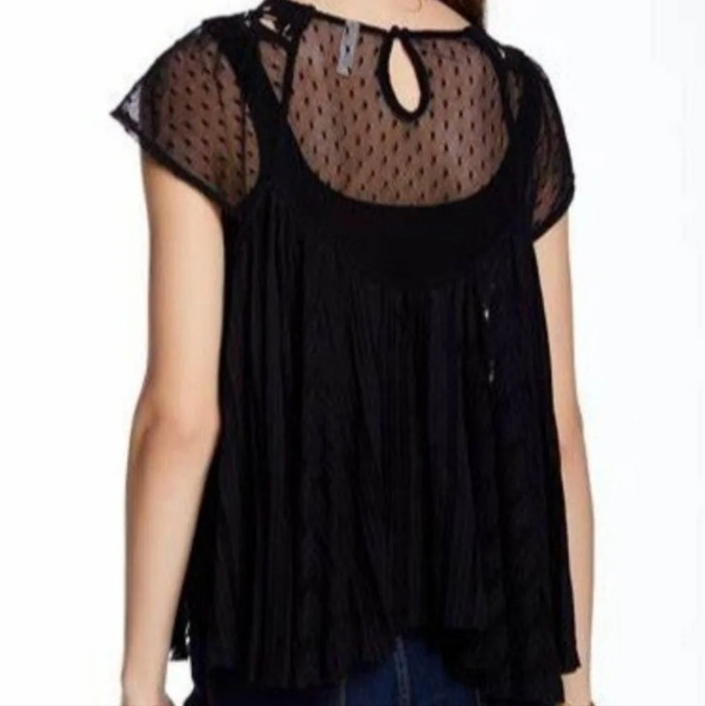 Free people Cutwork Gauze Witchy Girly Black Flowy Small Blouse Top